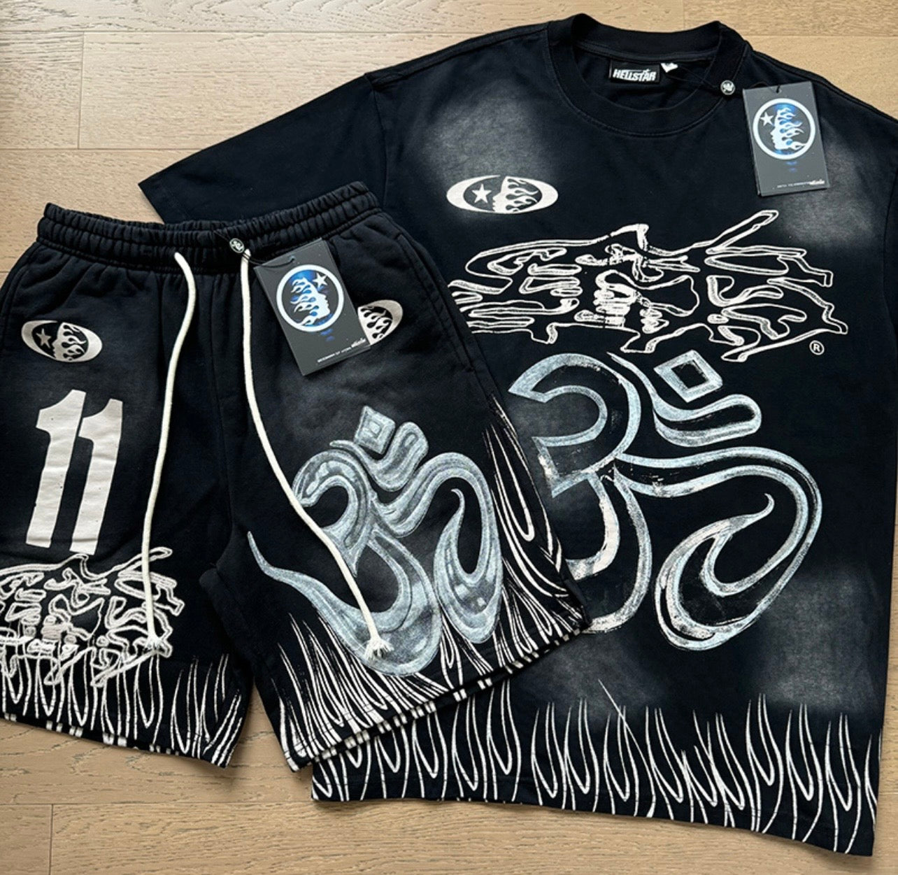 Hellstar Black And White Shorts And Shirt Set